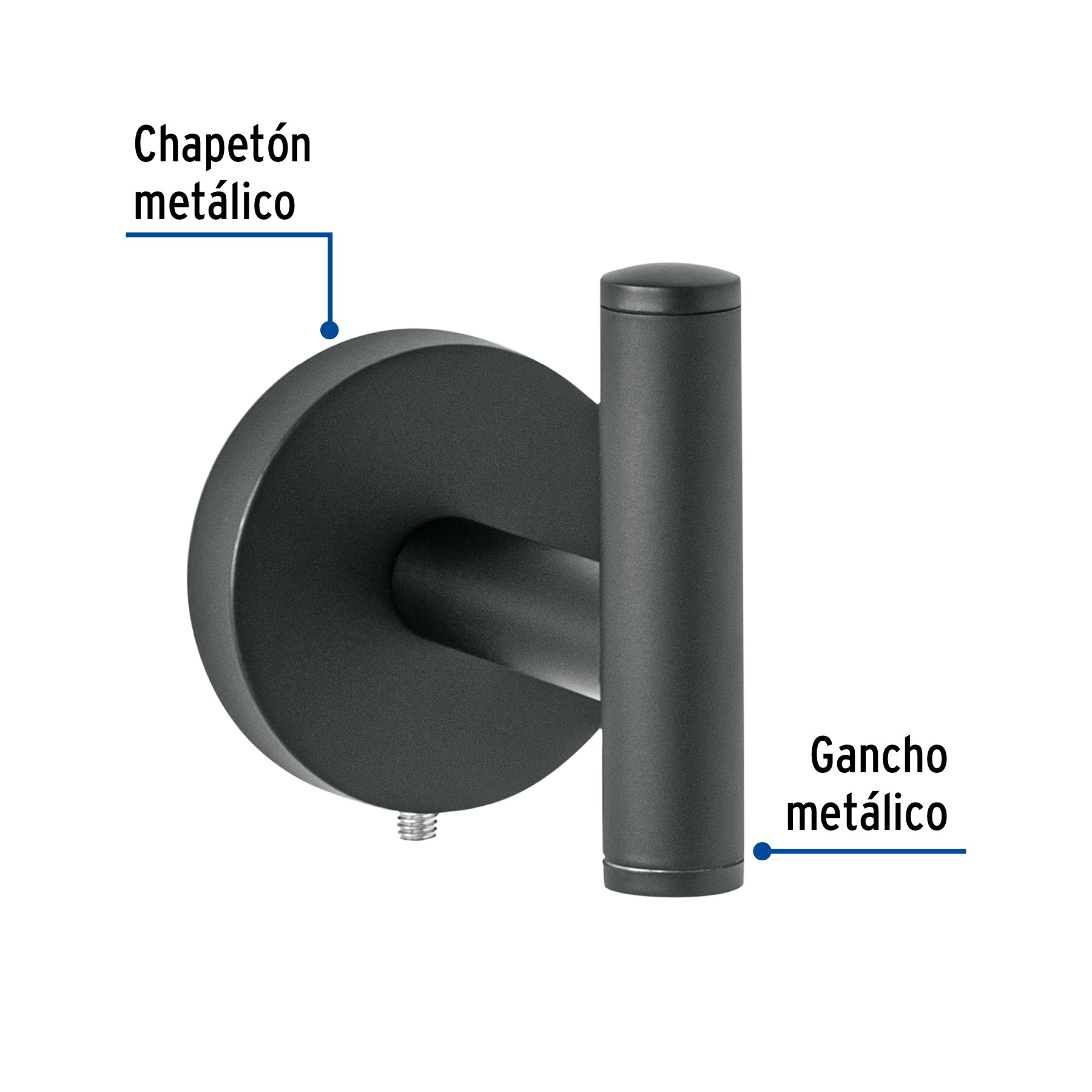 Gancho sencillo metalico acabado negro FOSET TUBIG