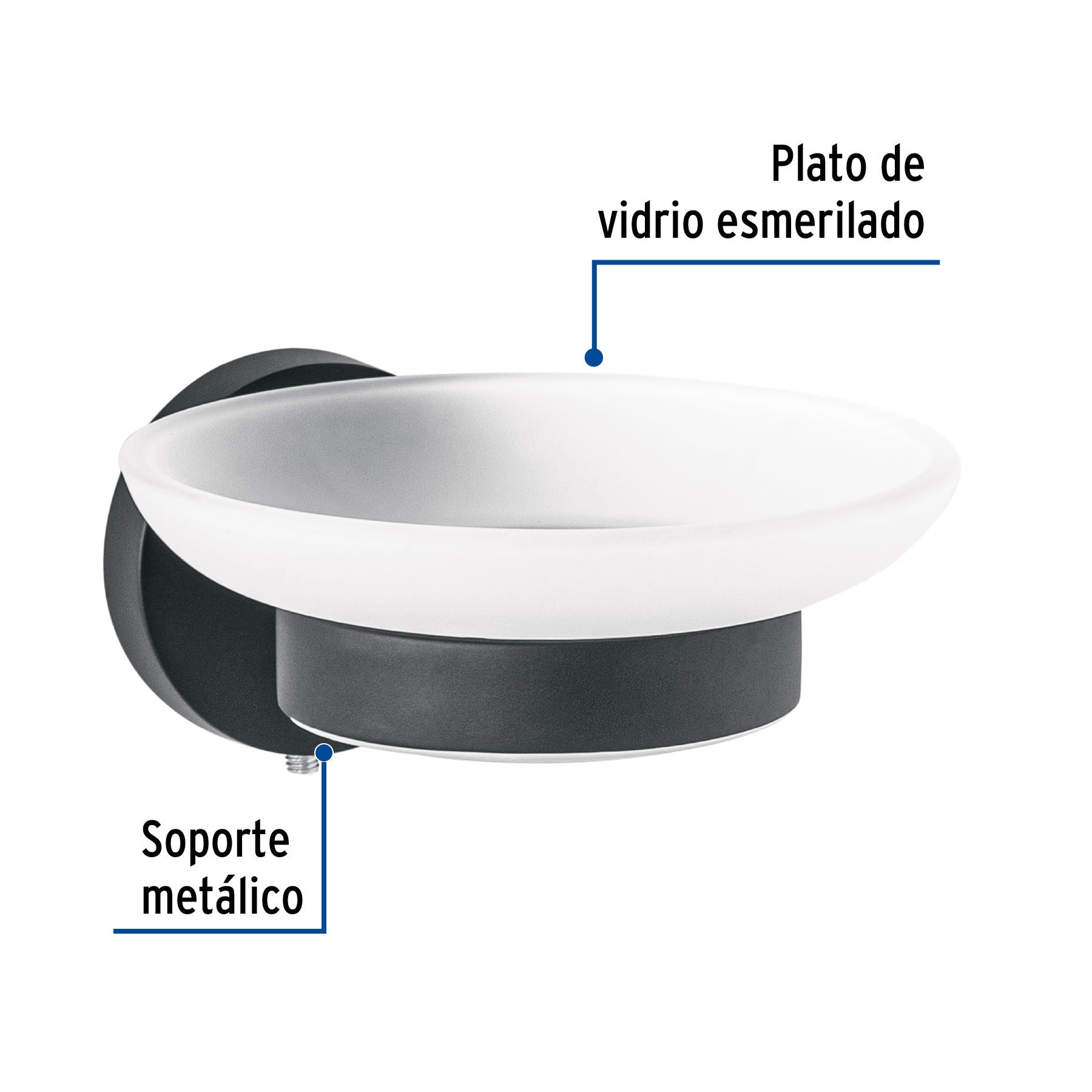 Jabonera metalica con plato de vidrio FOSET TUBIG negro
