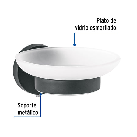 Jabonera metalica con plato de vidrio FOSET TUBIG negro