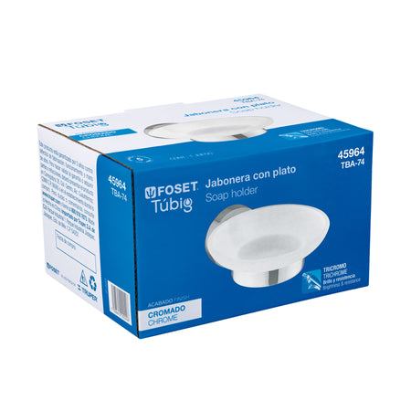 Jabonera metalica con plato de vidrio FOSET TUBIG cromo