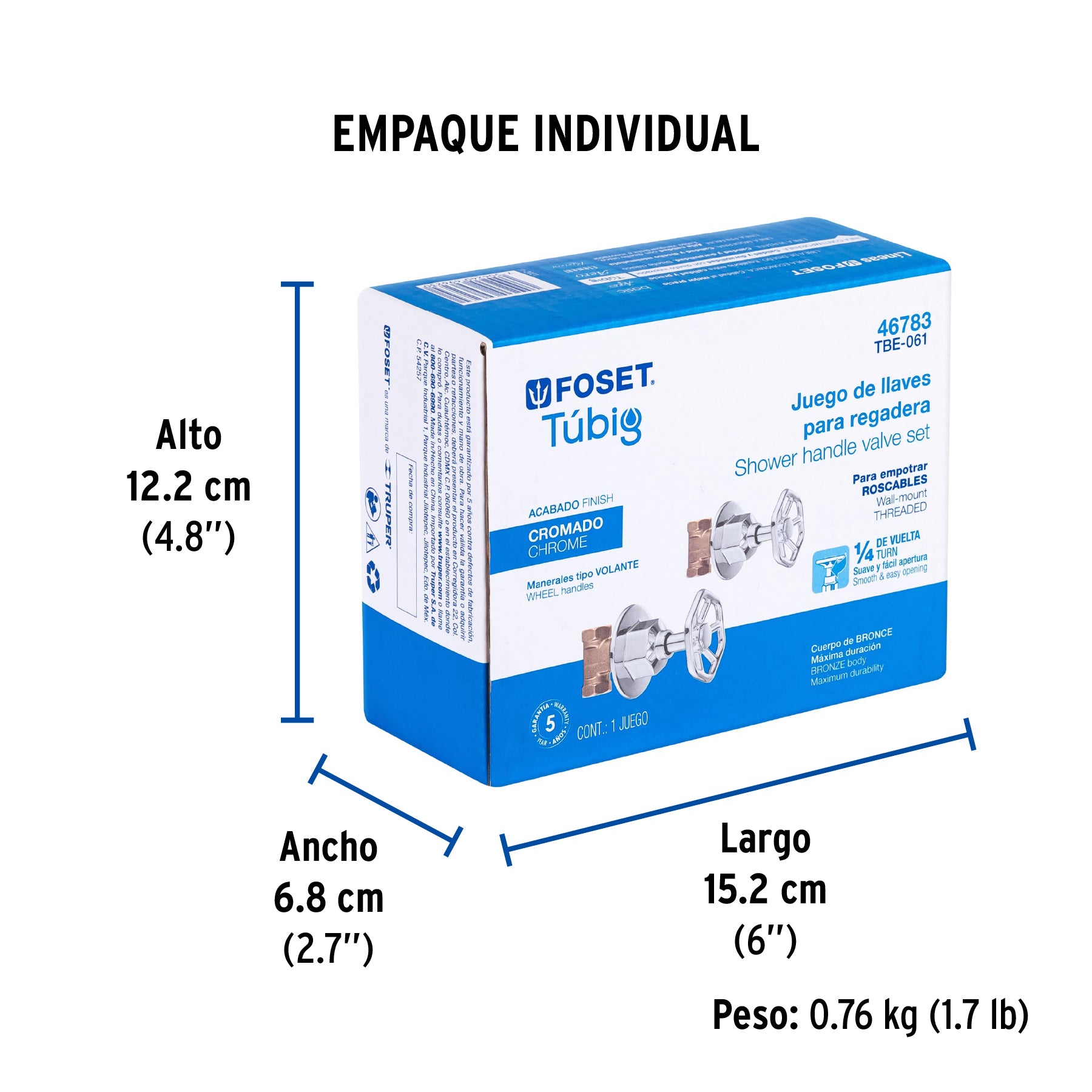 Juego llaves empotrar roscables, volante cromo, TÚBIG
