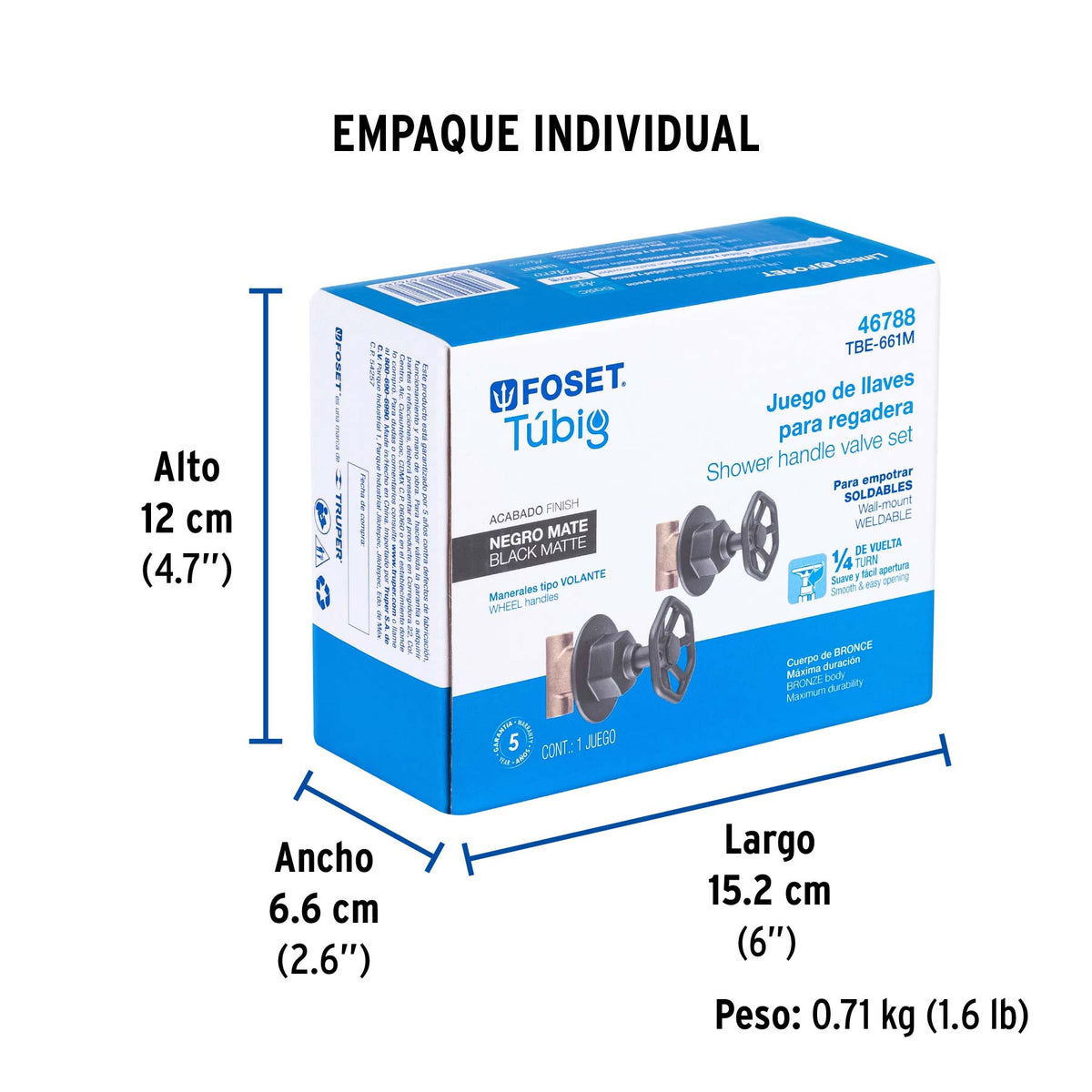 Juego llaves empotrar soldables, volante negro, TÚBIG