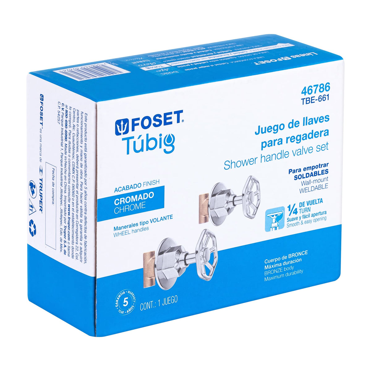Juego llaves empotrar soldables, volante cromo, TÚBIG