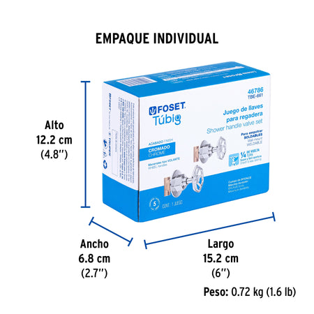 Juego llaves empotrar soldables, volante cromo, TÚBIG