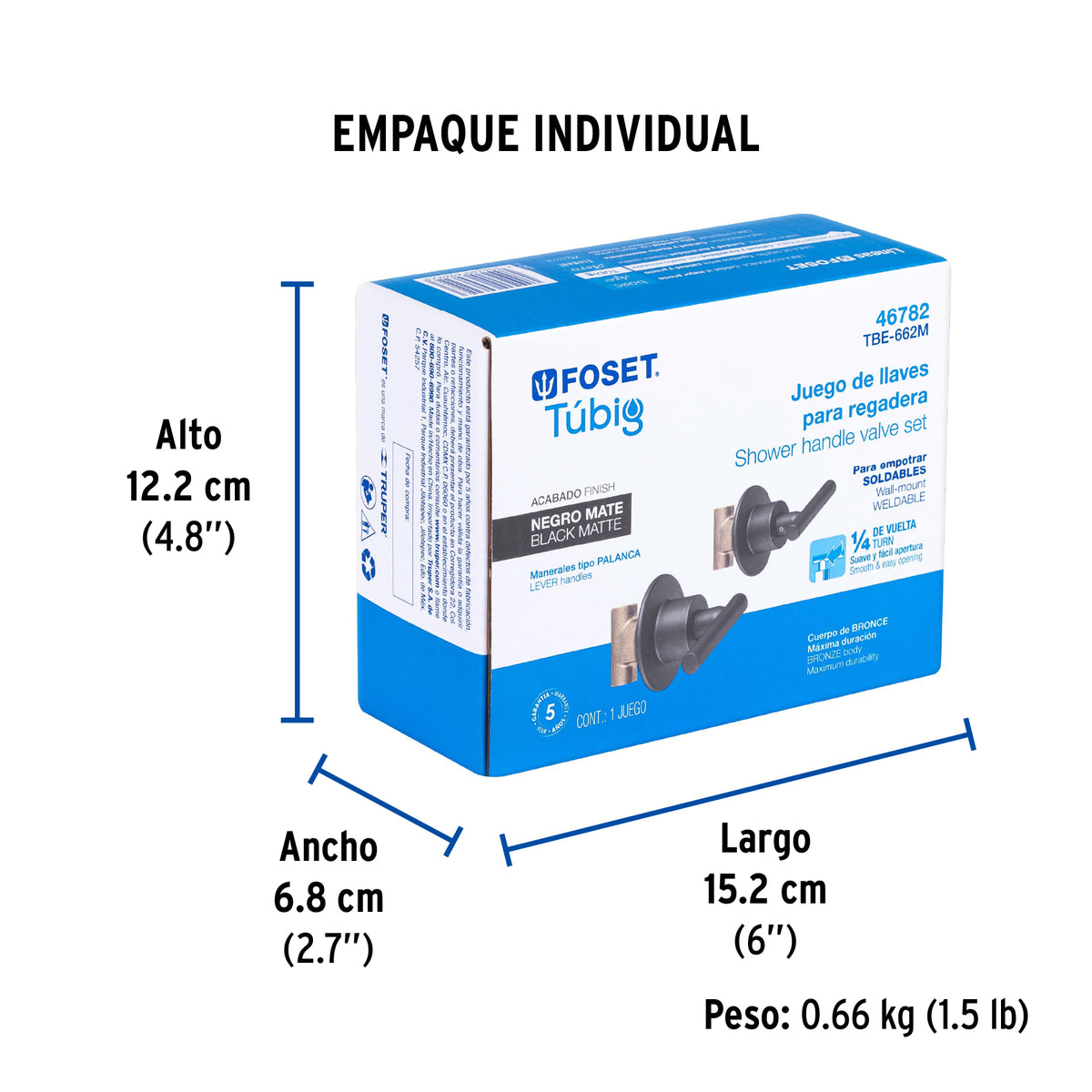 Juego llaves empotrar soldables, palanca negro, TÚBIG
