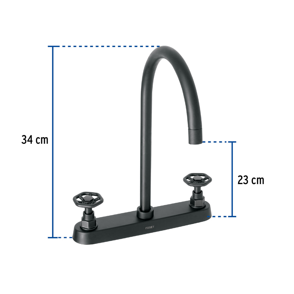 Mezcladora p/fregadero manerales redondos negro mate TUBIG