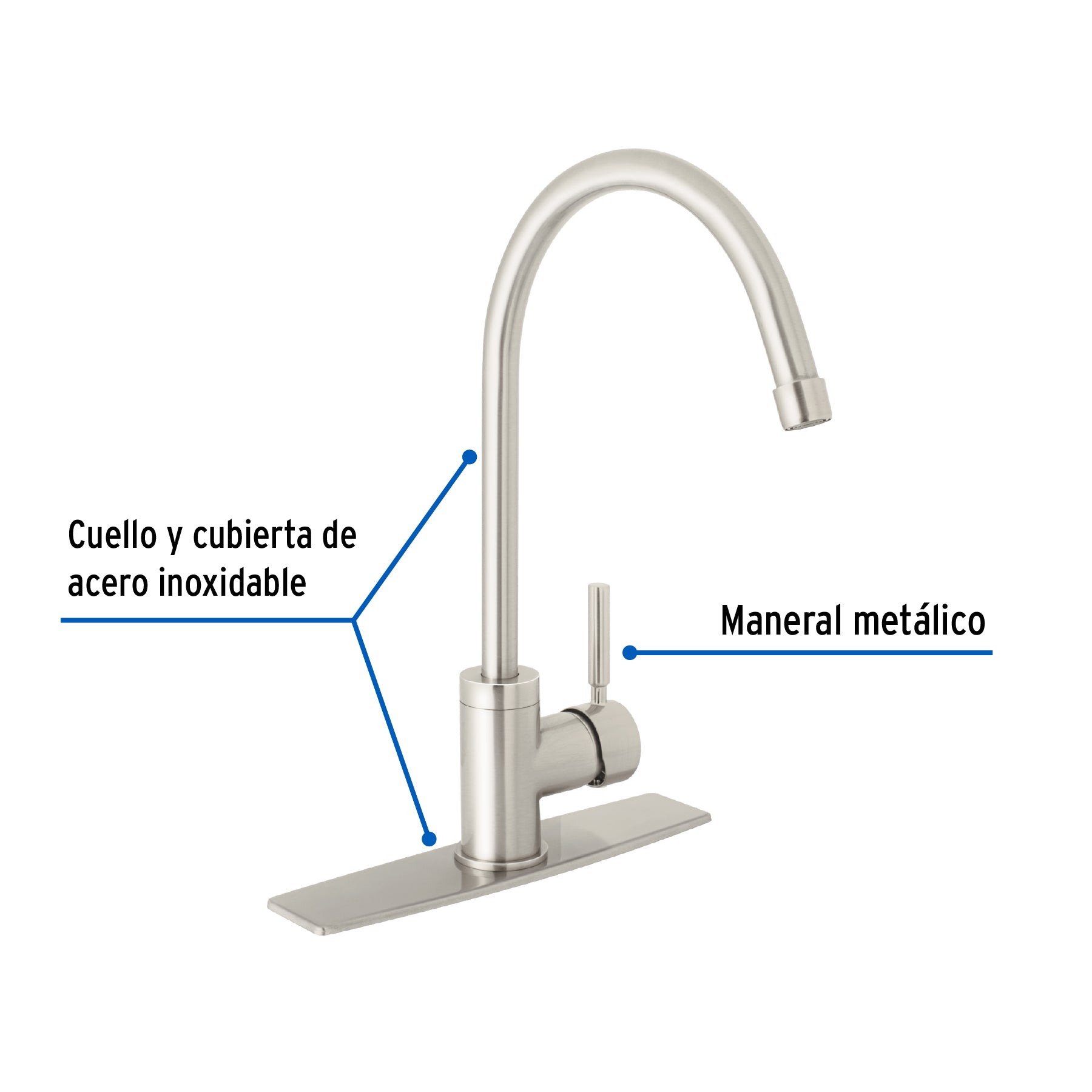 Monomando para fregadero cuello alto satin FOSET TUBIG