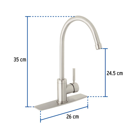 Monomando para fregadero cuello alto satin FOSET TUBIG