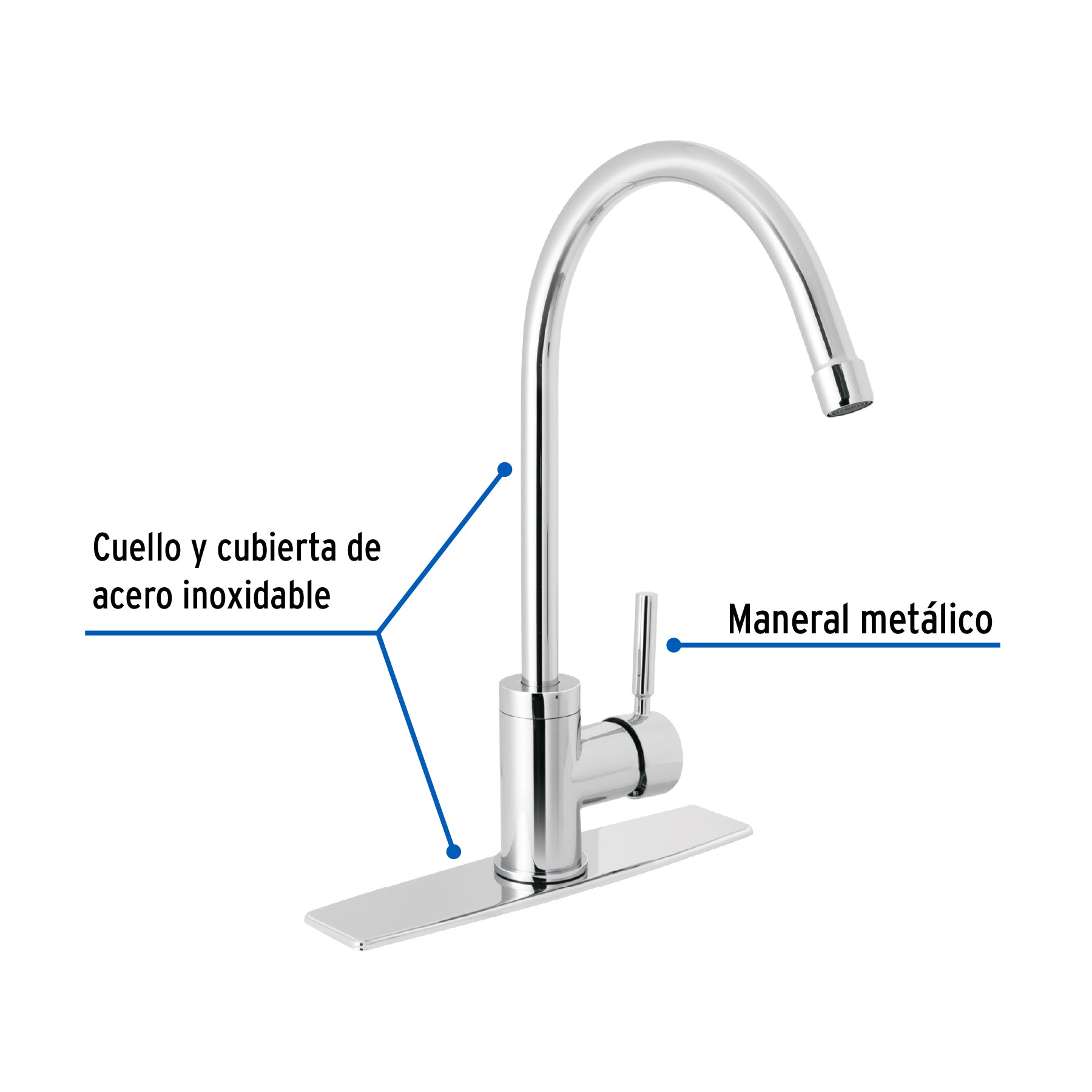 Monomando para fregadero cuello alto cromo FOSET TUBIG