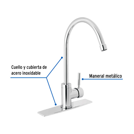 Monomando para fregadero cuello alto cromo FOSET TUBIG