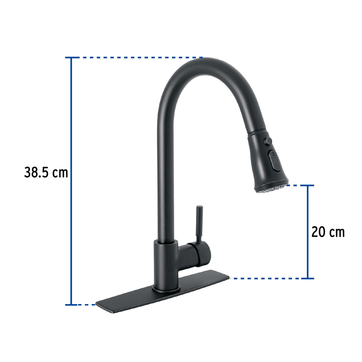 Monomando para fregadero cuello extraiblenegro mate TUBIG