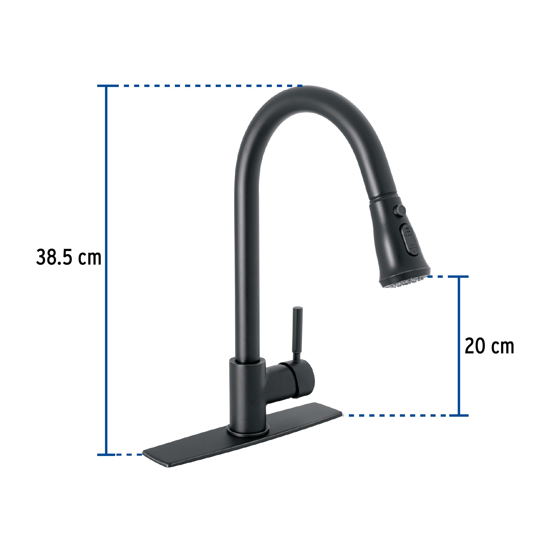 Monomando para fregadero cuello extraiblenegro mate TUBIG