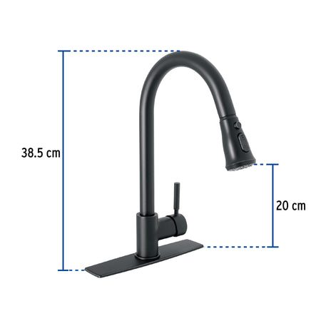 Monomando para fregadero cuello extraiblenegro mate TUBIG