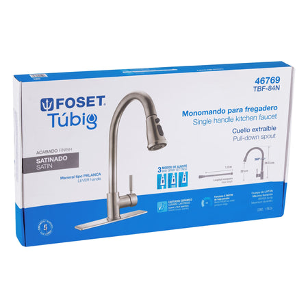 Monomando para fregadero cuello extraible satin TUBIG