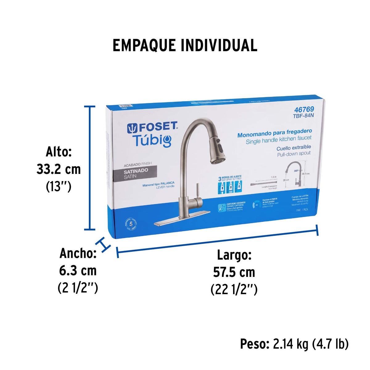 Monomando para fregadero cuello extraible satin TUBIG