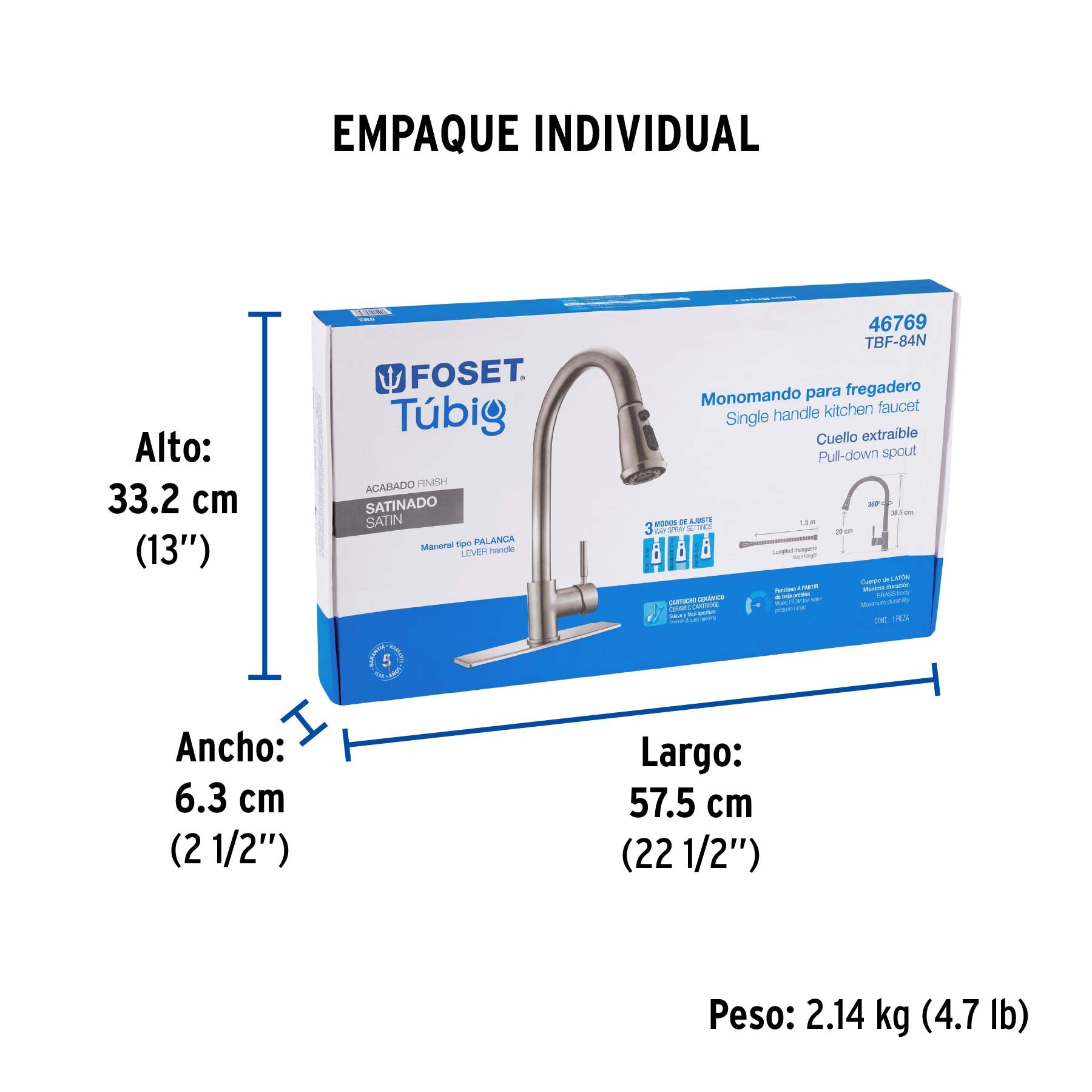 Monomando para fregadero cuello extraible satin TUBIG