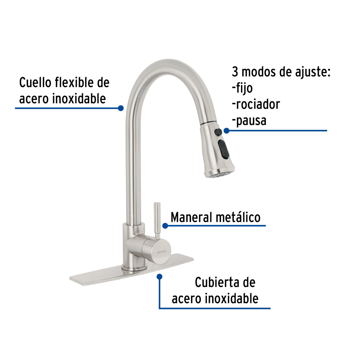 Monomando para fregadero cuello extraible satin TUBIG