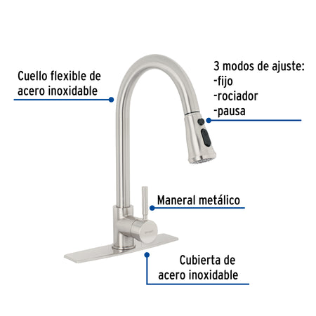 Monomando para fregadero cuello extraible satin TUBIG