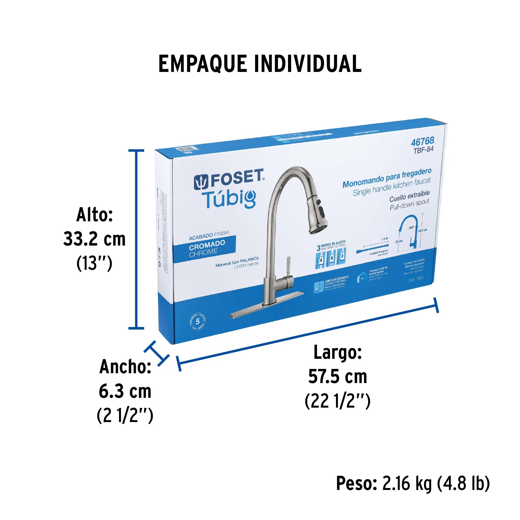 Monomando para fregadero cuello extraible cromo TUBIG