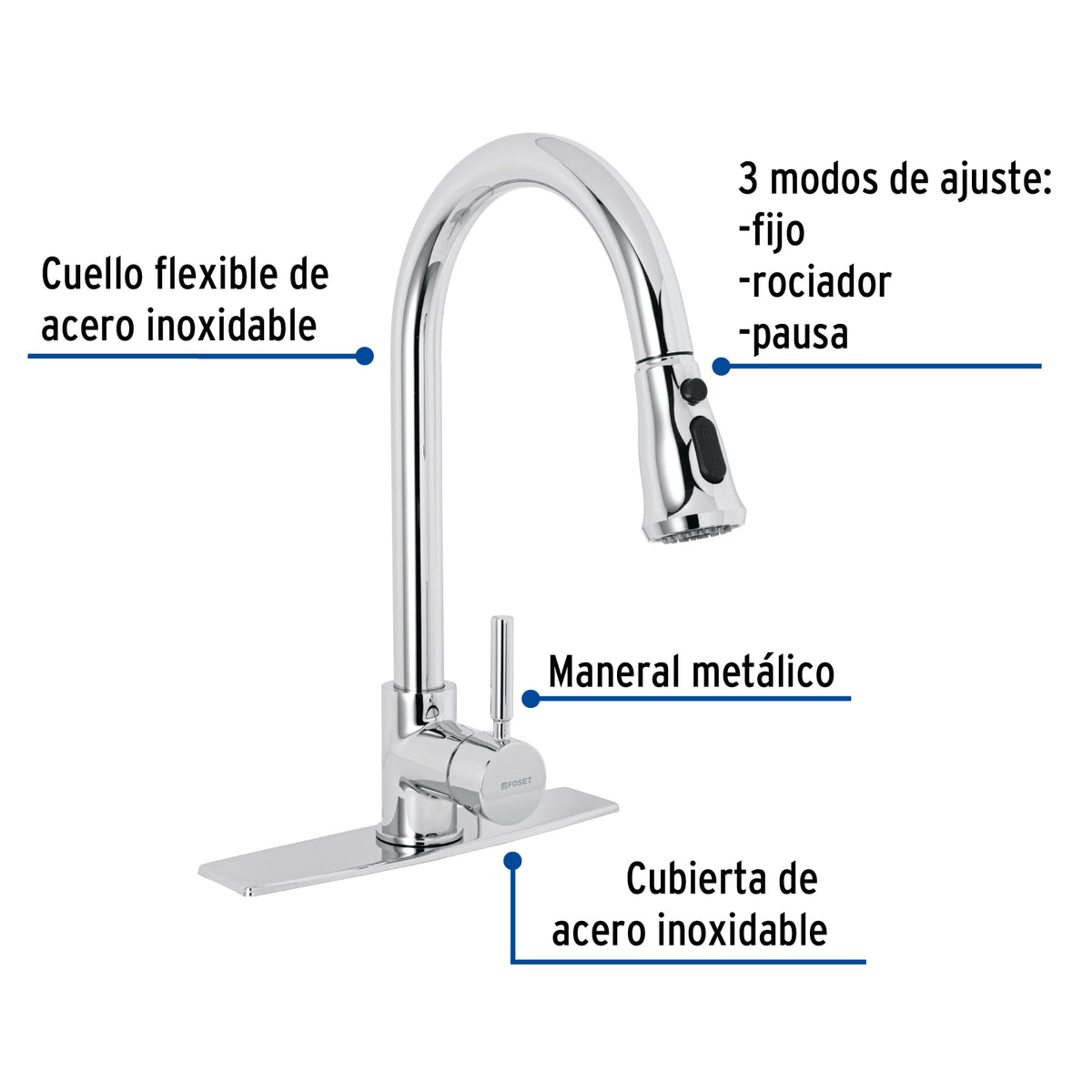 Monomando para fregadero cuello extraible cromo TUBIG
