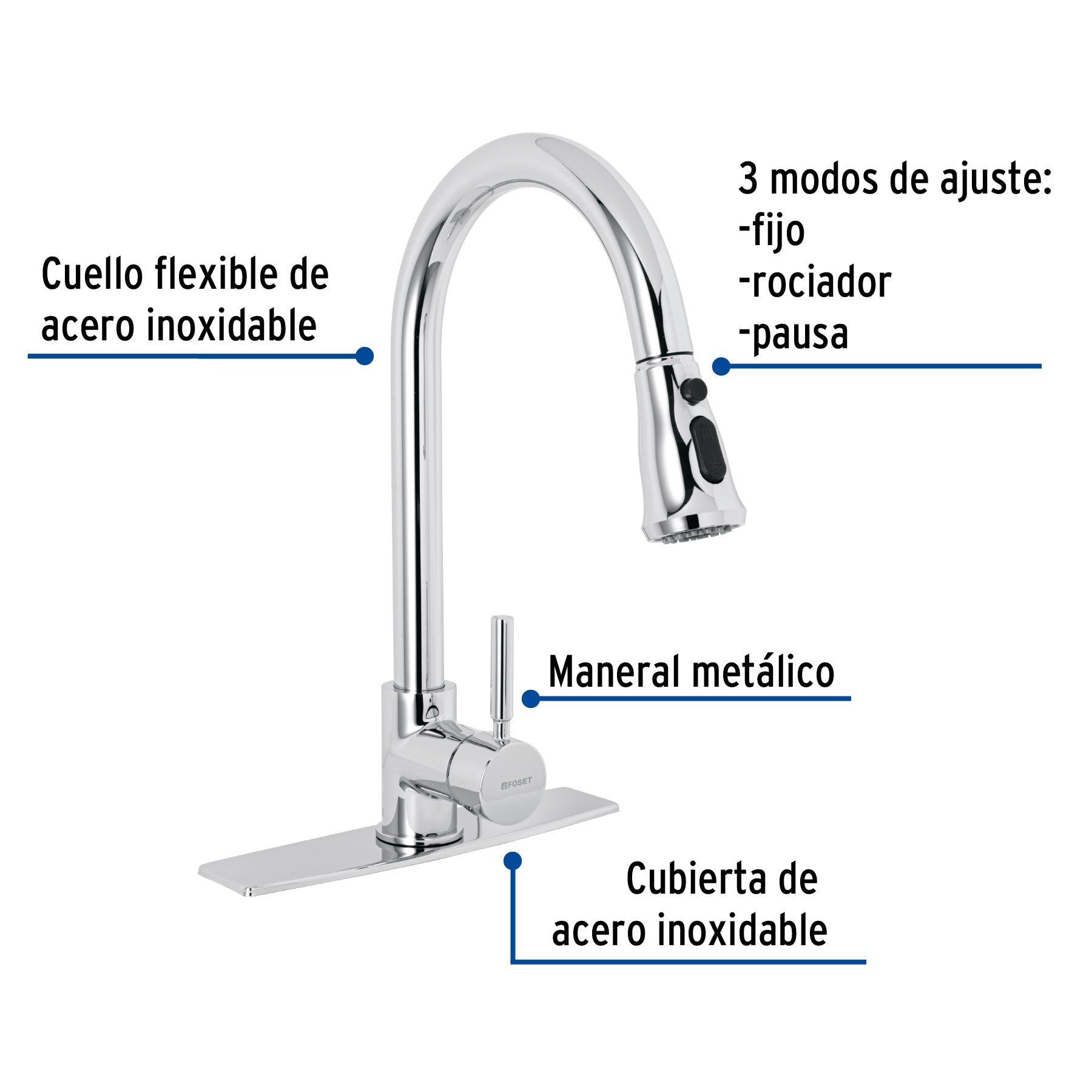 Monomando para fregadero cuello extraible cromo TUBIG