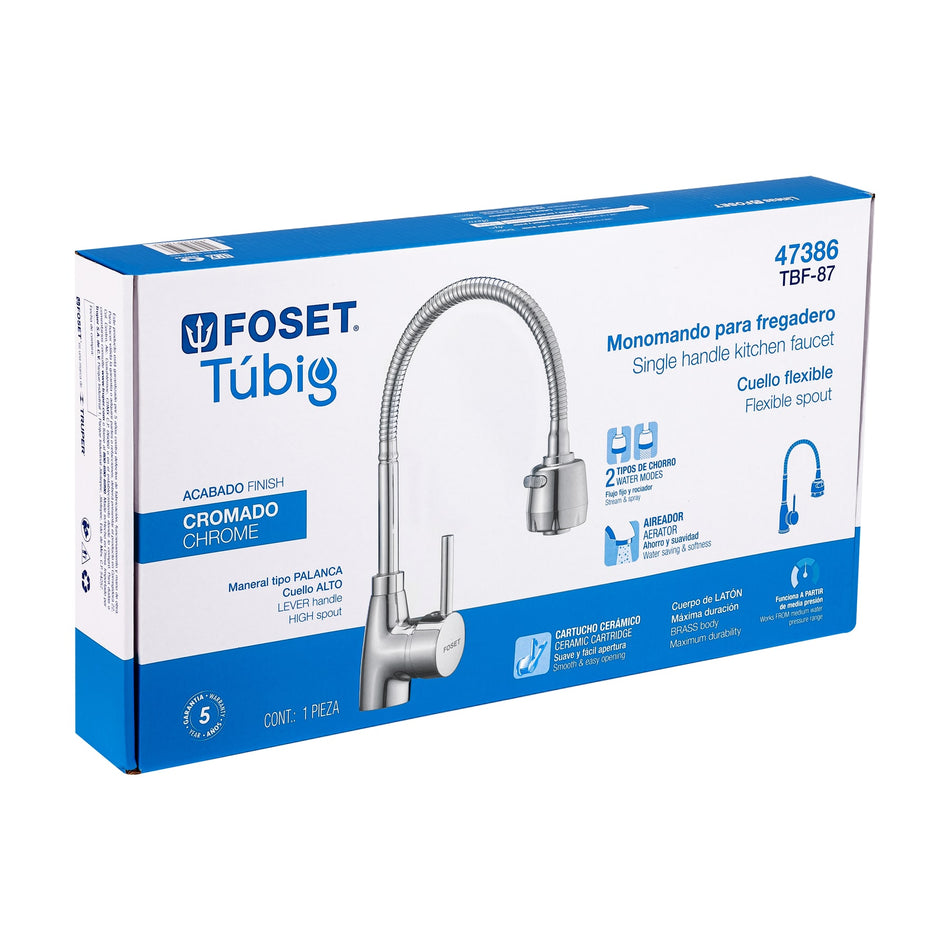 Monomando para fregadero con cuello flexible TUBIG cromo