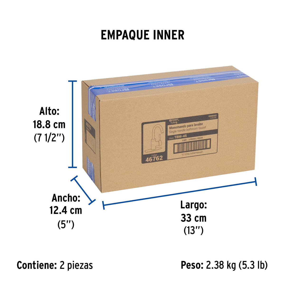 Monomando corto para lavabo, cromo, FOSET TÚBIG