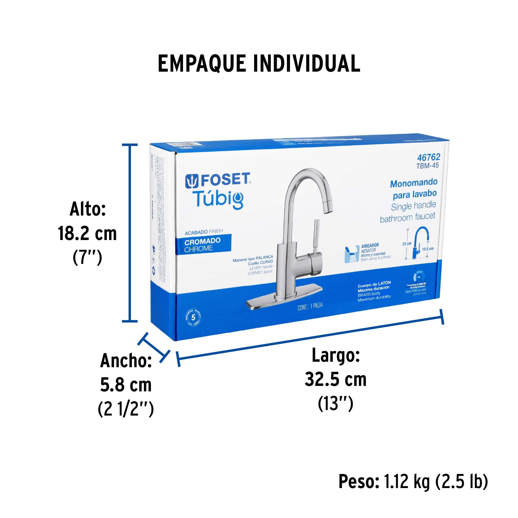 Monomando corto para lavabo, cromo, FOSET TÚBIG
