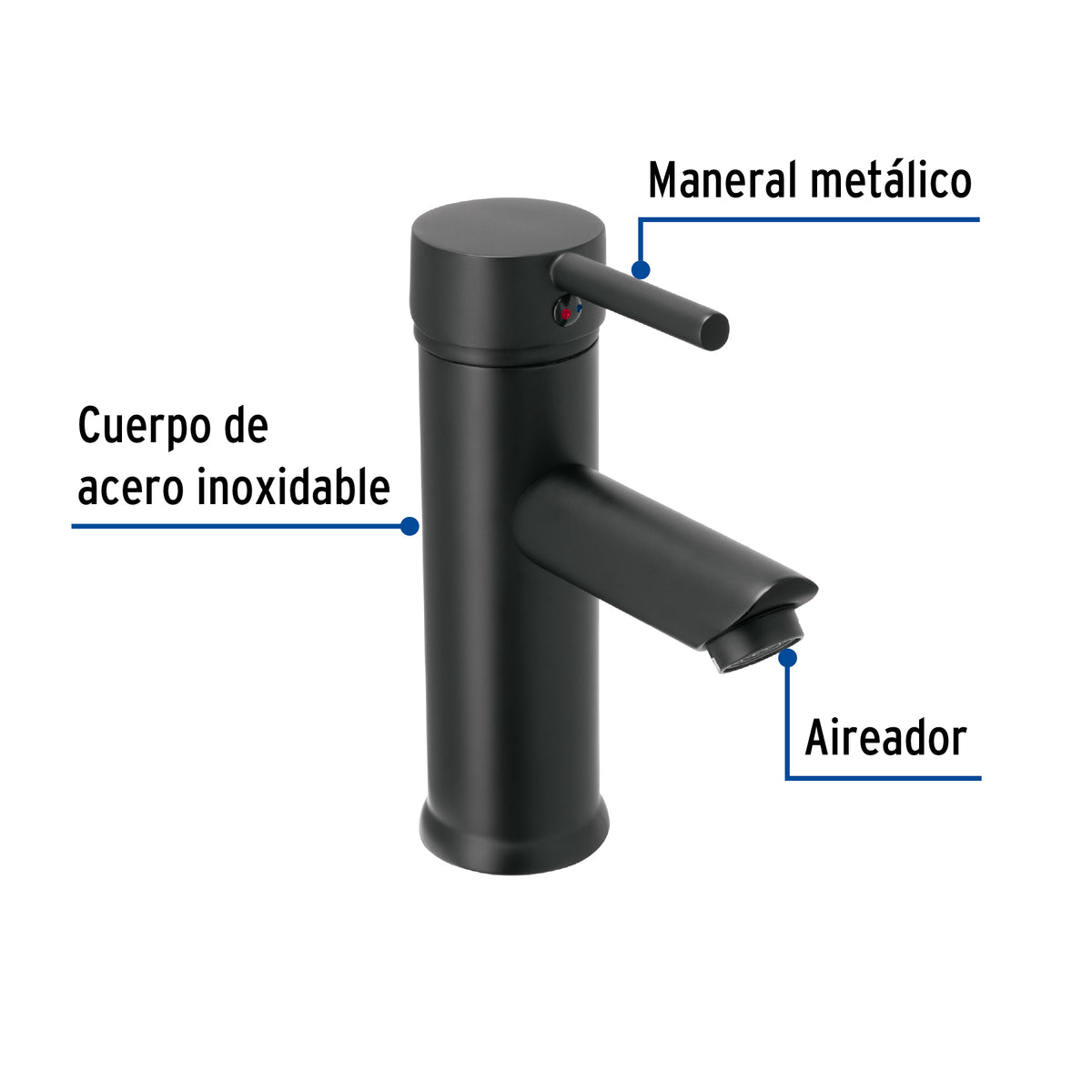 Monomando corto negro para lavabo, FOSET TÚBIG