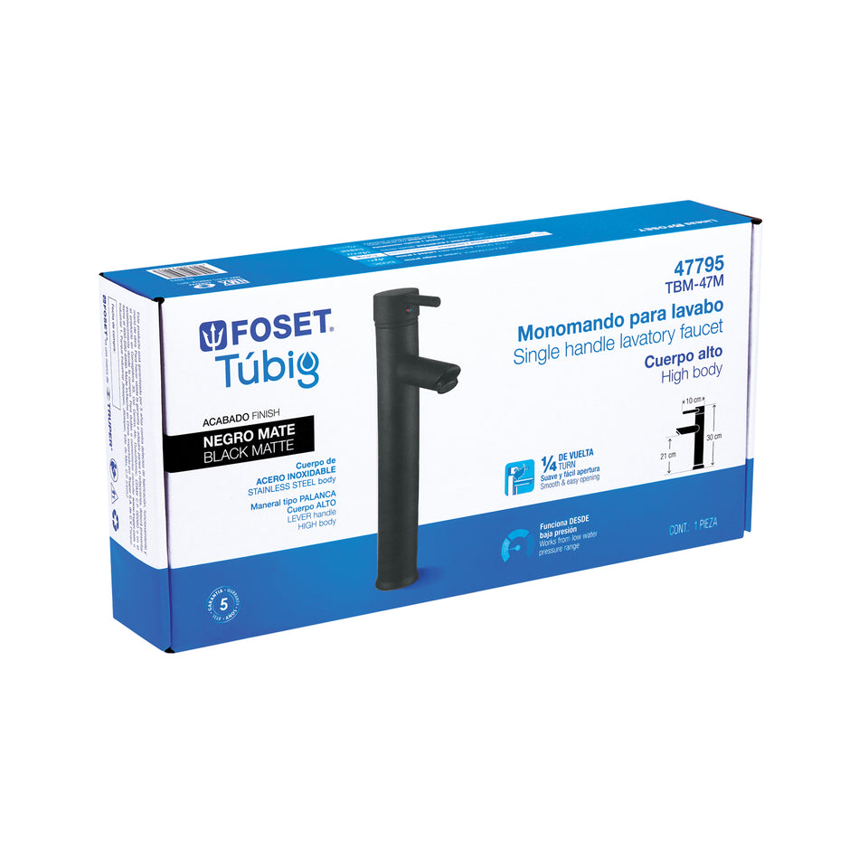 Monomando alto para lavabo FOSET TUBIG negro