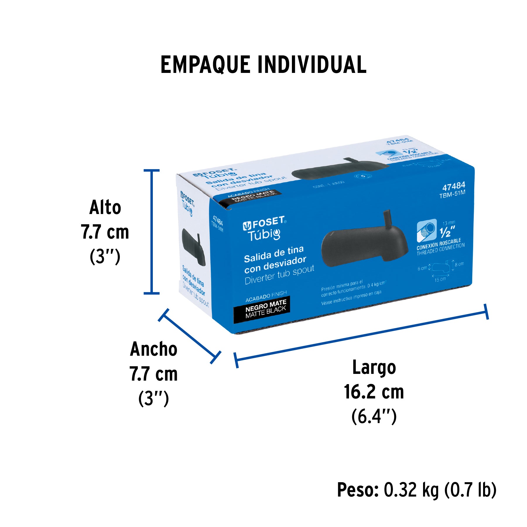 Salida de tina con desviador, negro, FOSET TÚBIG