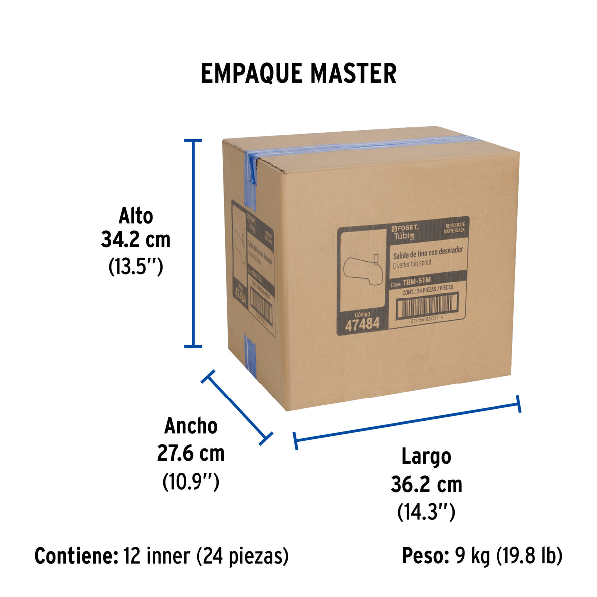 Salida de tina con desviador, negro, FOSET TÚBIG