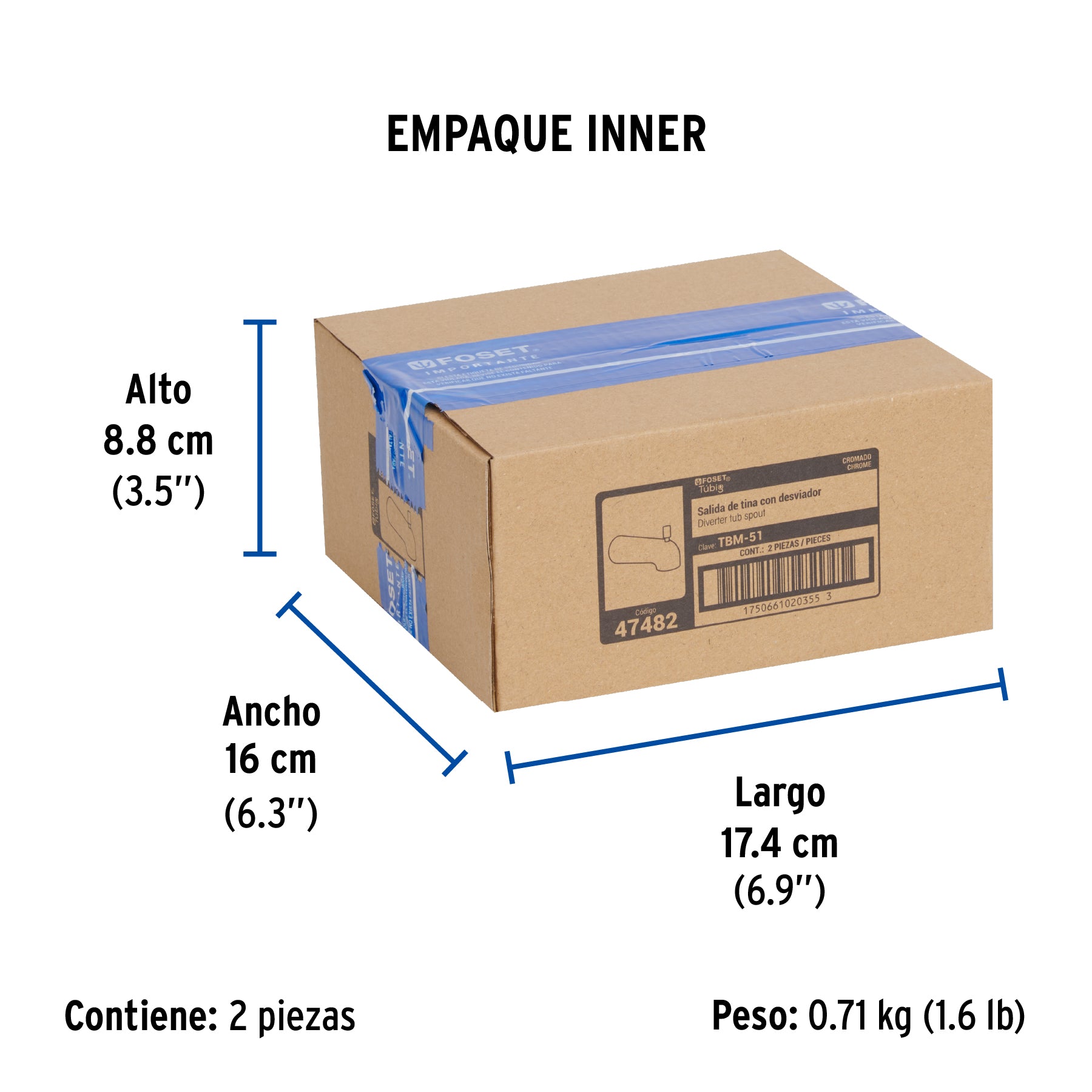 Salida de tina con desviador, cromo, FOSET TÚBIG