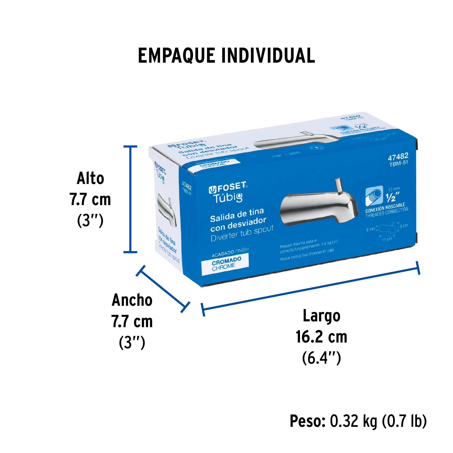 Salida de tina con desviador, cromo, FOSET TÚBIG