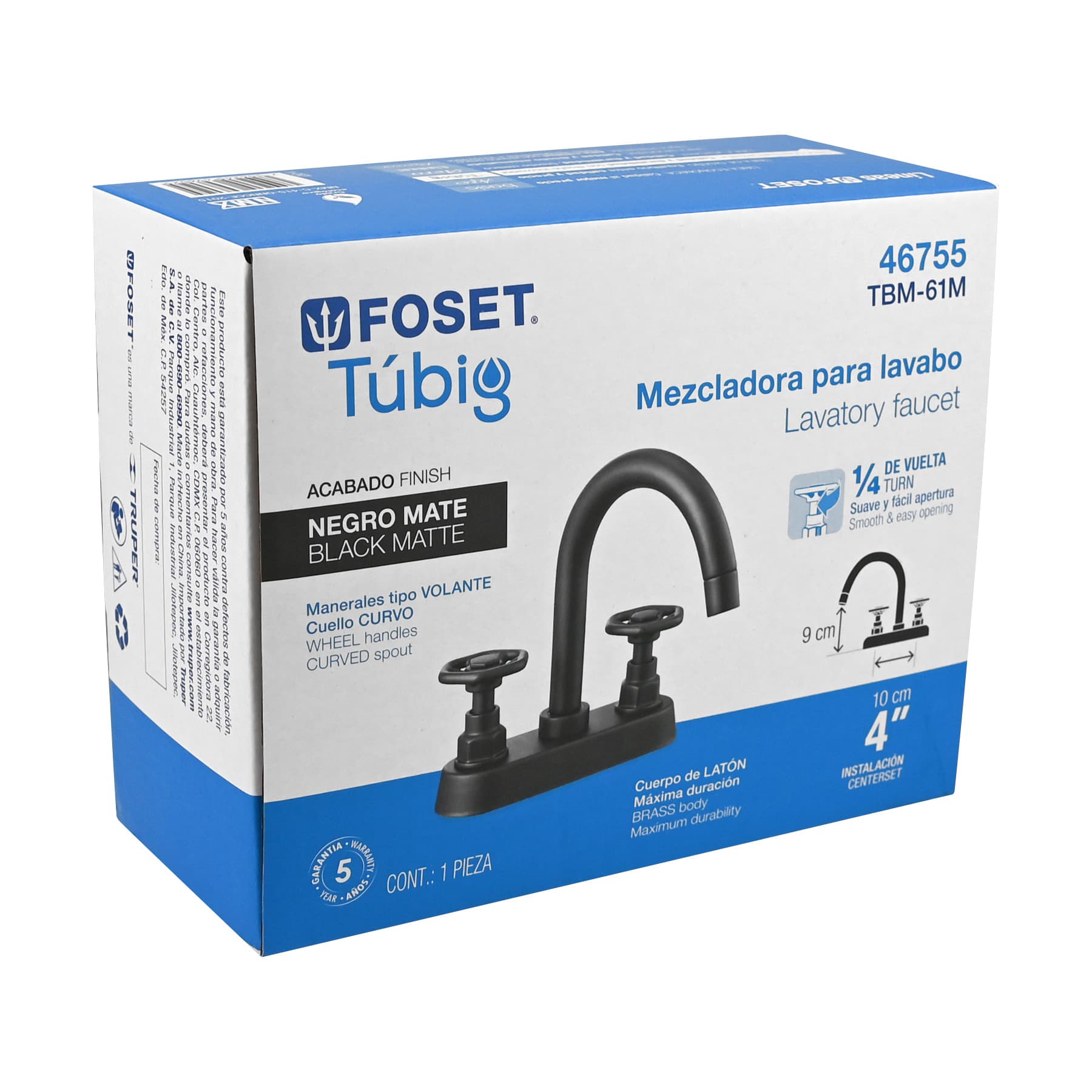 Mezcladora p/lavabobarmanerales redondosnegro mate TUBIG