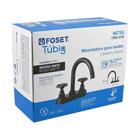 Mezcladora p/lavabobarmanerales redondosnegro mate TUBIG