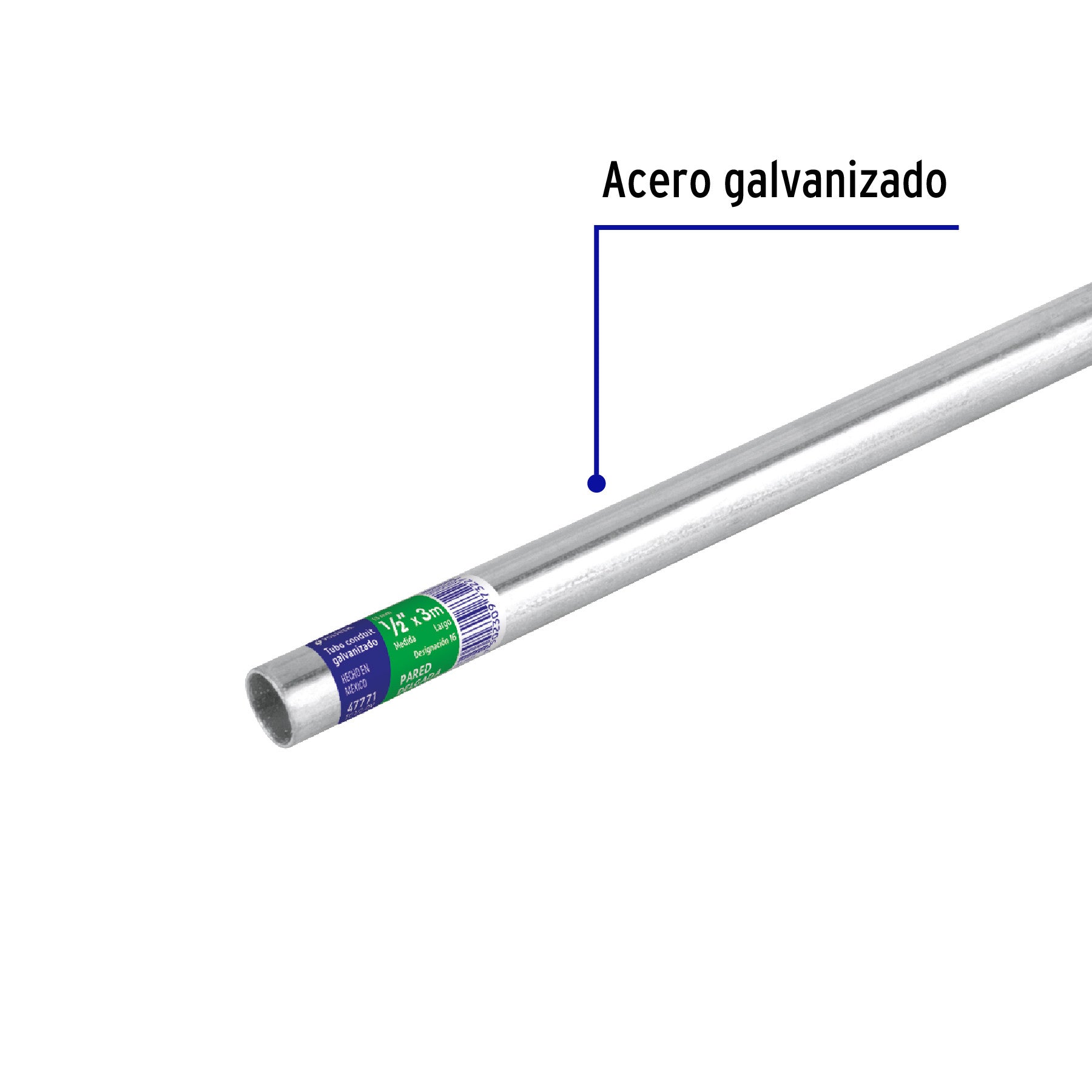 Tubo Conduit 1/2' pared delgada (1 mm), et. verde, 3 m 1/2', 1 mm, 3 m, verde