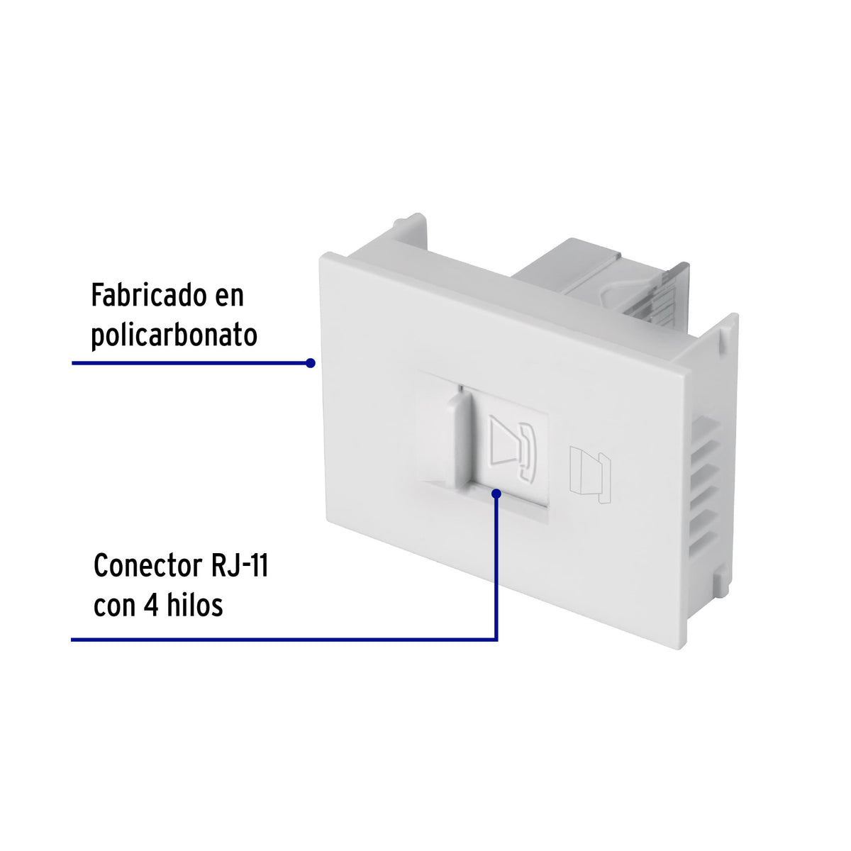Toma de teléfono, 1.5 módulos, línea Española, color blanco
