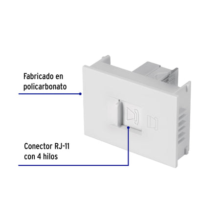 Toma de teléfono, 1.5 módulos, línea Española, color blanco