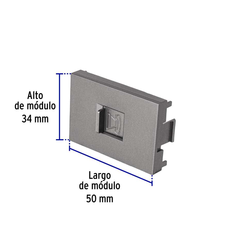 Toma de teléfono acero inox de 1.5 módulos, línea Lisboa
