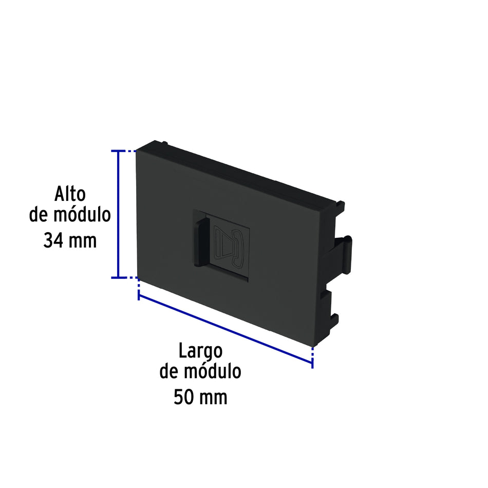 Toma de teléfono negro de 1.5 módulos, línea Lisboa, Volteck