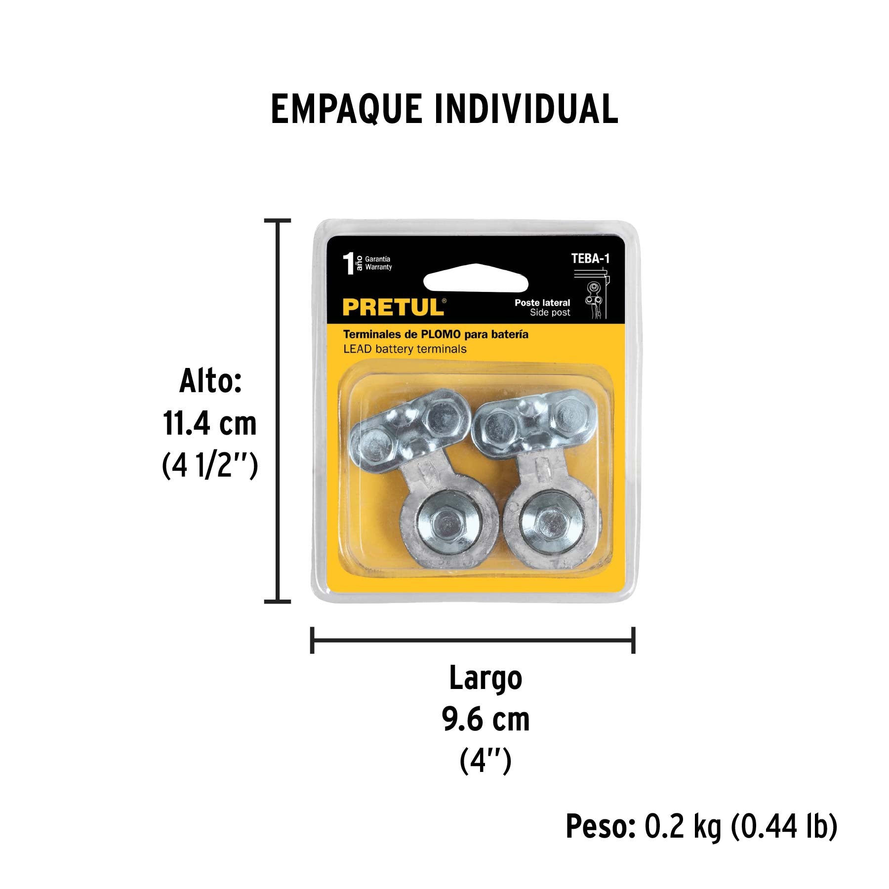 Blister 2 terminales p/bateria plomo poste lateral Pretul