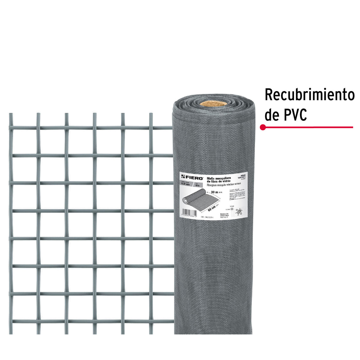 Rollo de 30 m x 0.6 m malla mosquitera fibra de vidrio gris 30 m, 0.6 m, gris