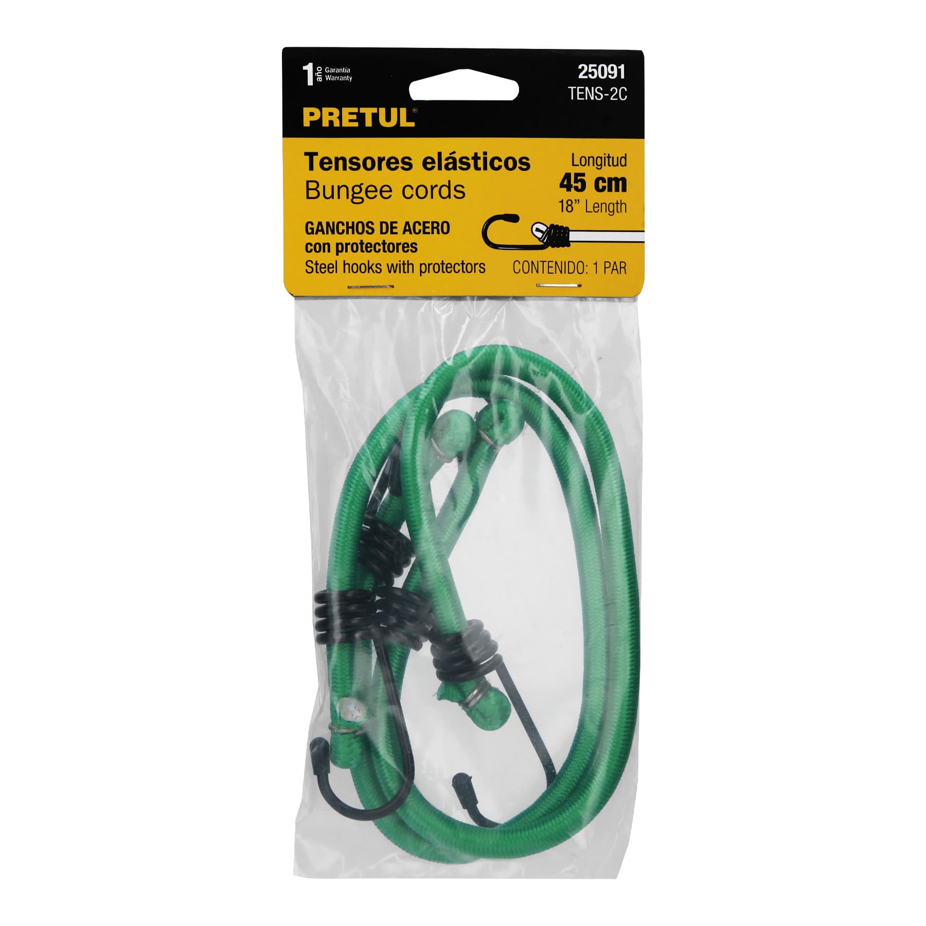 Bolsa con 2 tensores elasticos verdes de 45 cm Pretul