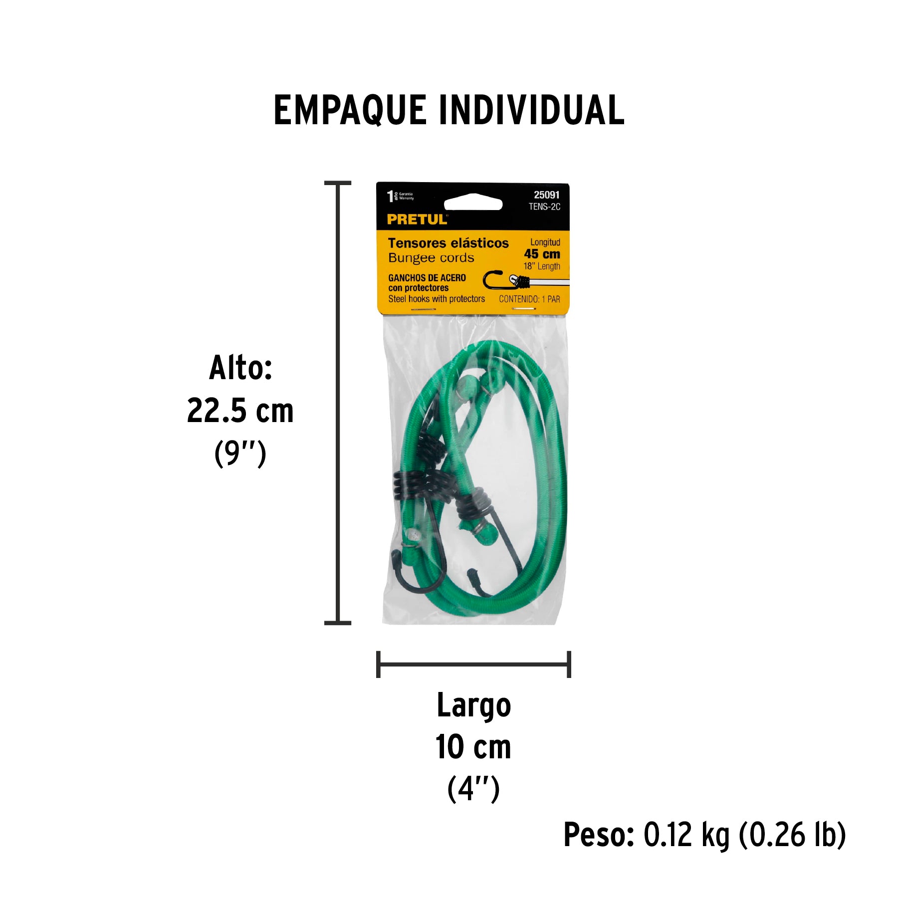 Bolsa con 2 tensores elasticos verdes de 45 cm Pretul