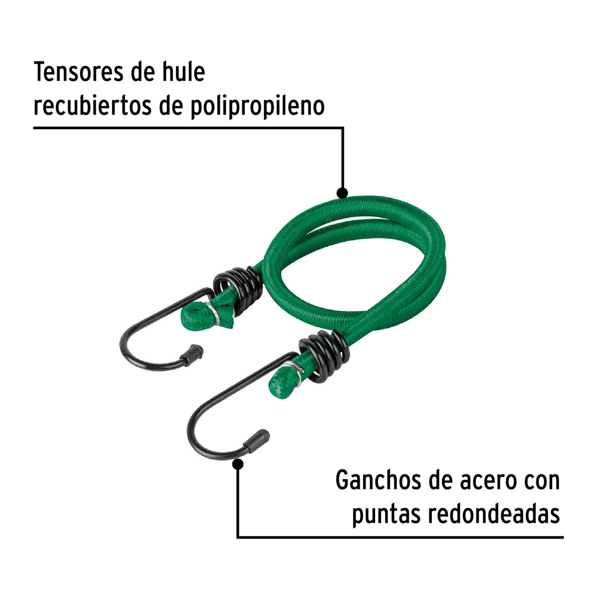 Bolsa con 2 tensores elasticos verdes de 45 cm Pretul