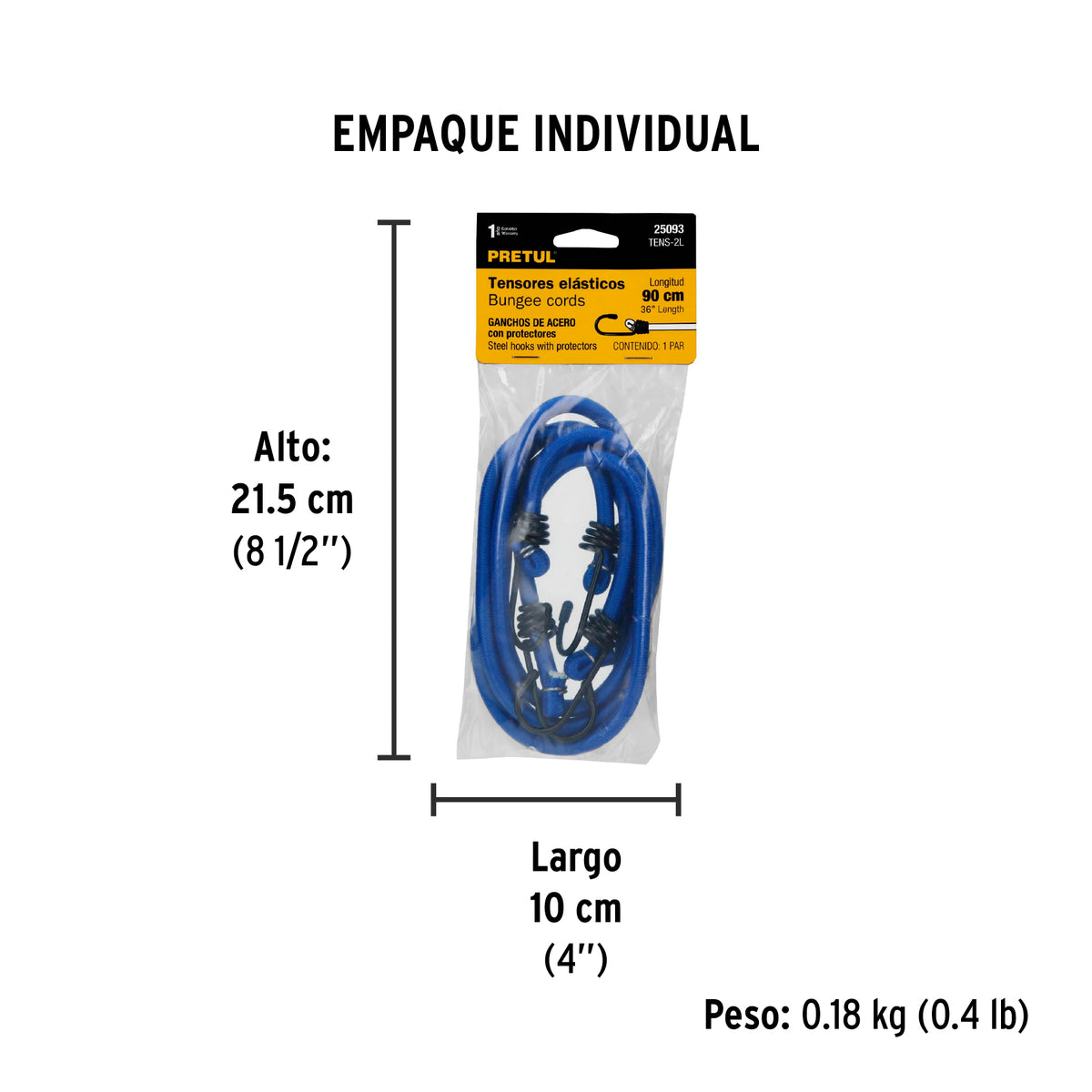 Bolsa con 2 tensores elasticos azules de 90 cm Pretul