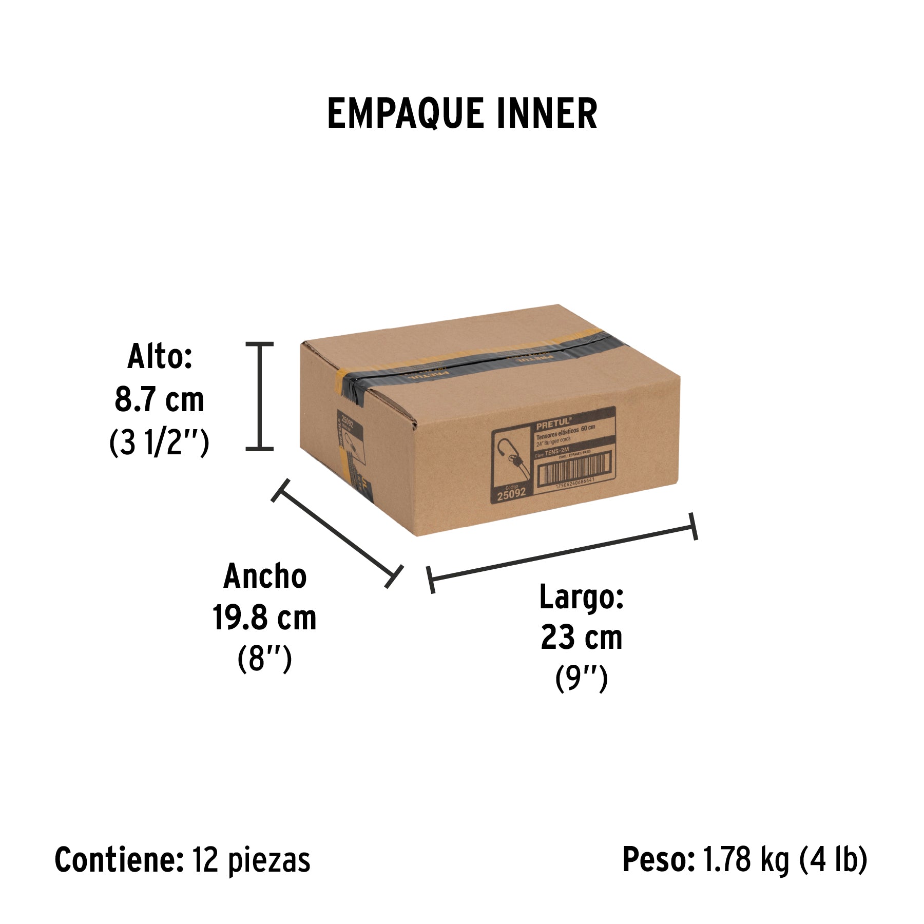 Bolsa con 2 tensores elasticos amarillos de 60 cm Pretul