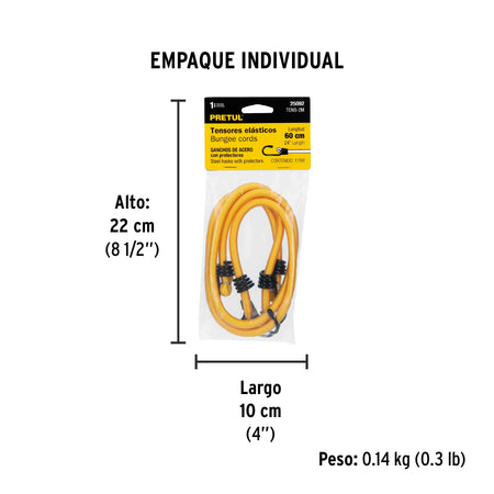 Bolsa con 2 tensores elasticos amarillos de 60 cm Pretul