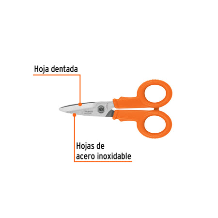 Tijera 5-1/2' para electricista, acero inoxidable, TRUPER
